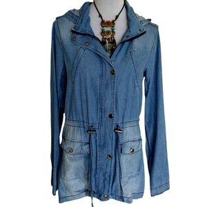 Cavalini Light Weight Faded Look Denim Jacket With Removable Hood Size M